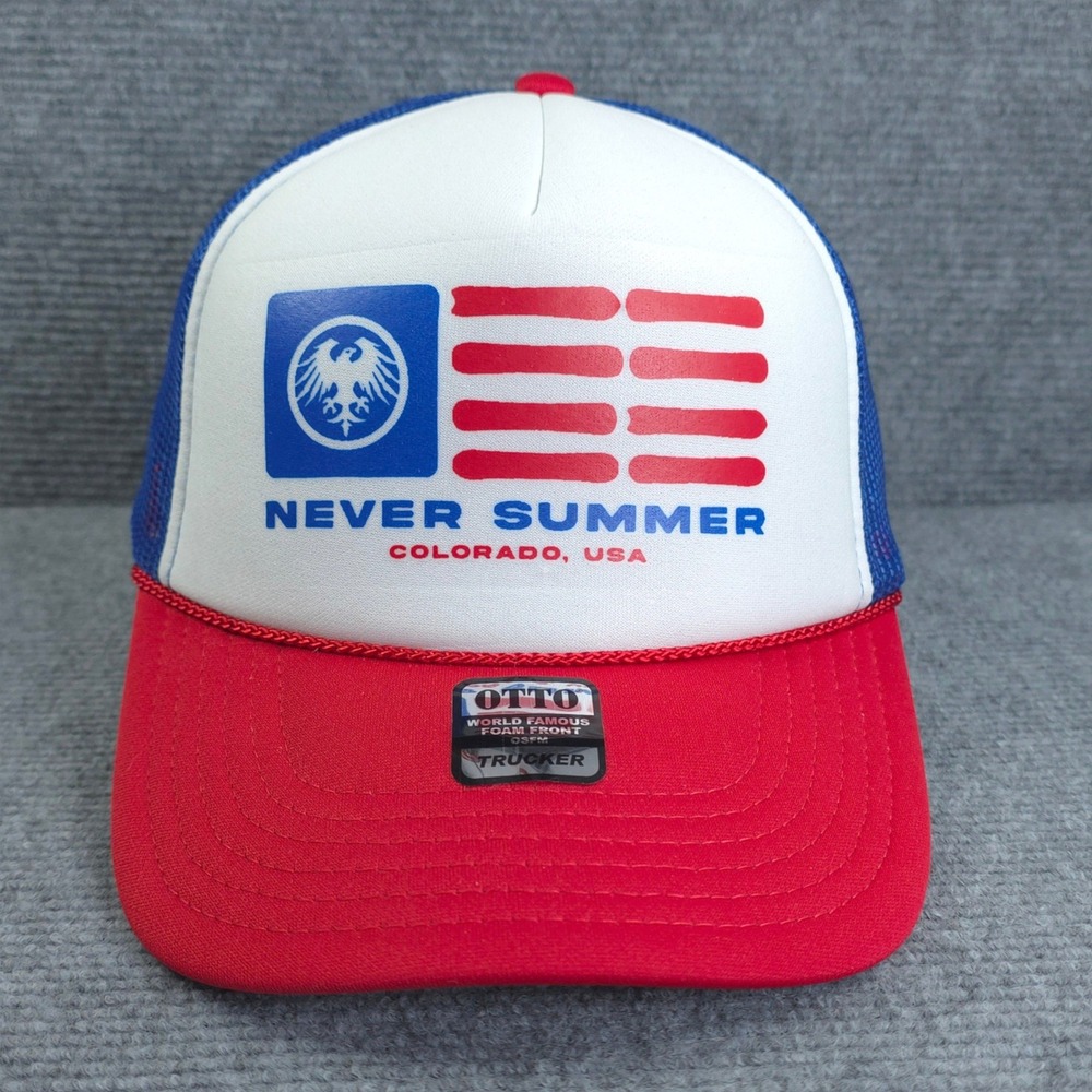 Never‎ Summer Hat Cap Snap Back Red White Mesh Trucker Skiing Snowboard Mens